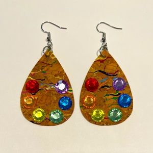 🌻 Rainbow 🌈 Pride cork earrings with rainbow rhinestones